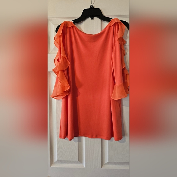 Bold Elements Summer Coral Ruffle Cold Shoulder Blouse - Picture 4 of 5
